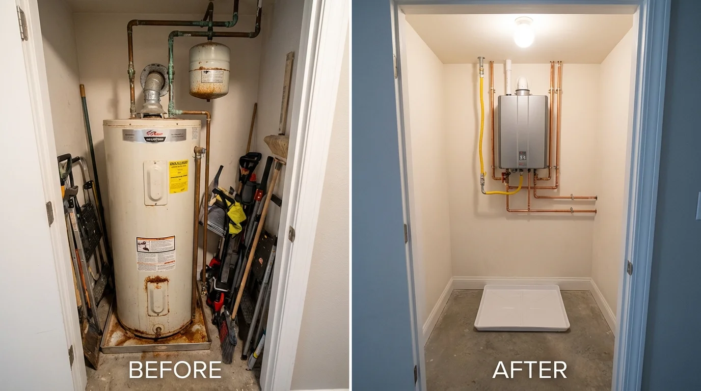 Tank water heater versus wall-mounted tankless unit comparison for Royalton, MN homeowners