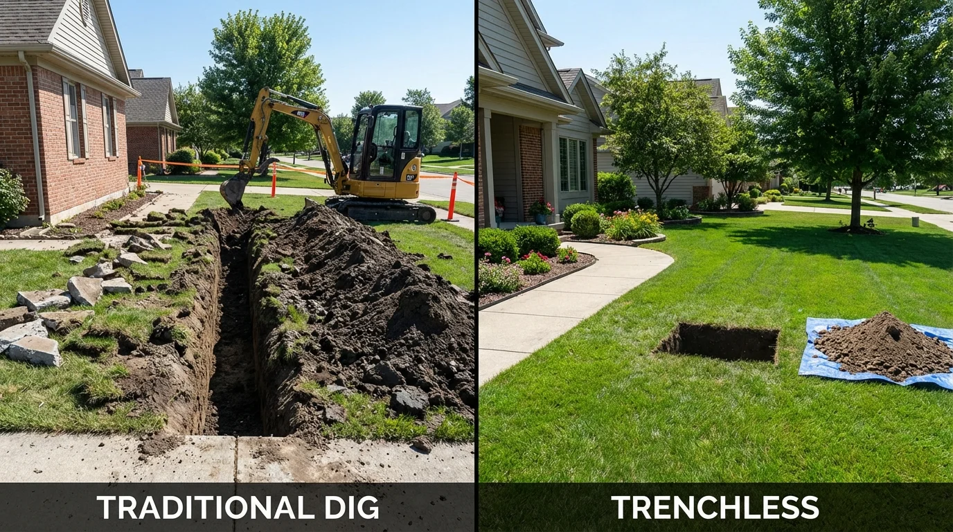 Trenchless sewer repair with minimal yard damage versus traditional excavation in Royalton, MN